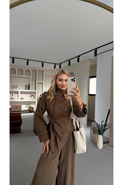 Sezgi Tekin Apoletli Kahve Kısa Trenç