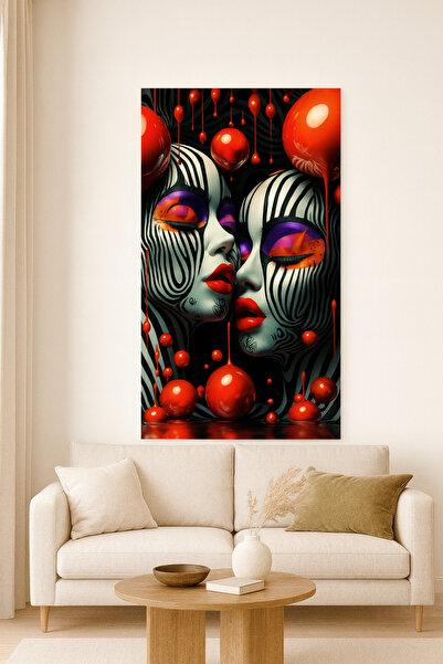 BLT DİZAYN Modern Art Female Portrait Glass Painting – Abstract Neon Drop Design