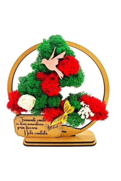 OEM Decorative Picture - Bonsai with Stabilized Moss and Decorative Accents - Light Beige, 15 cm