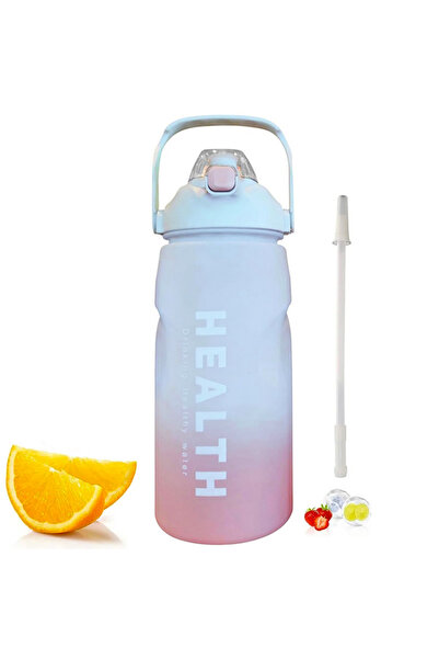 zola 1500 ml water bottle with straw, locking lid, ml marker, durable handle, white/pink