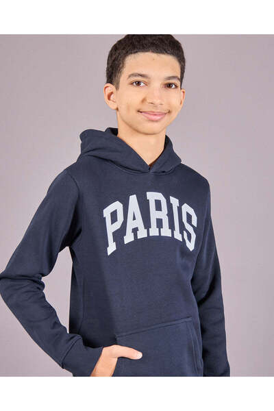 REDTAG Senior Boys Navy Paris Hooded Pullover Sweatshirt