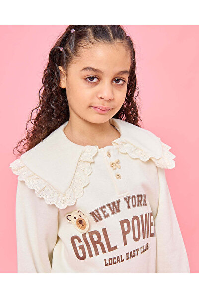 REDTAG Girls Beige Lace Embellished Sweatshirt