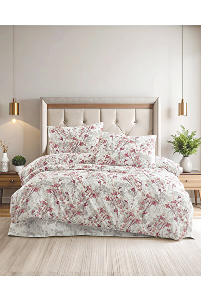 DONATEV Set de lenjerie de pat dublu din bumbac Defne Ranforce / Roz-Gri