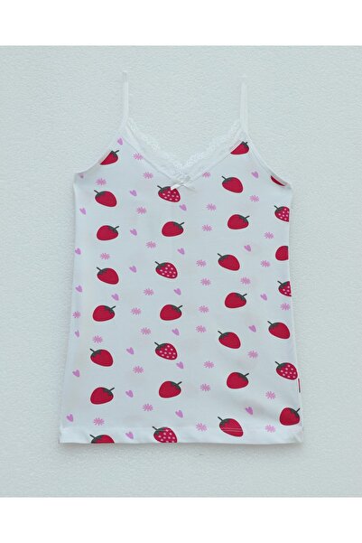 Modamorfo Lace Strawberry Patterned Strap Tank Top - White