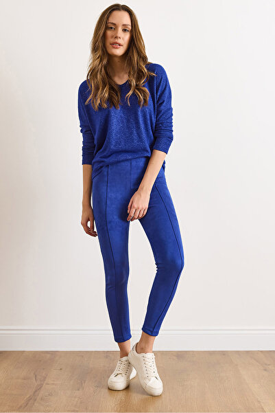 Olalook Women's Cobalt Blue Suede Rider Leggings Tyt-19000041