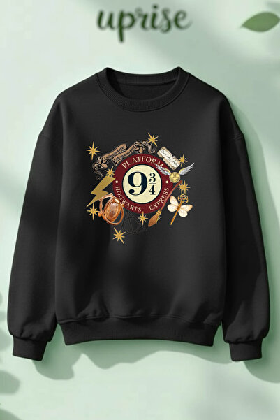 Vordevia 9 3/4 هوجورتس مطبوع سويت شيرت قطني ذو 3 خيوط وياقة دائرية O قصة فضفاضة