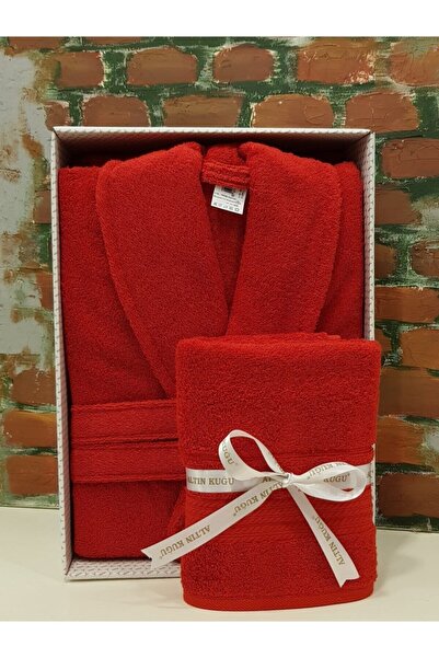 Özdilek Colourist Şalyaka Bathrobe + Head Towel - Red 100% Cotton