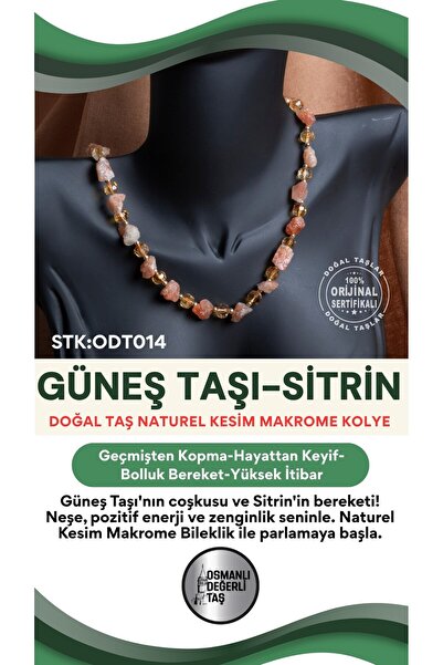 OSMANLI DEĞERLİ TAŞ Sertifikalı Doğal Taş Güneş Taşı-SitrinNaturel Kesim Makr...