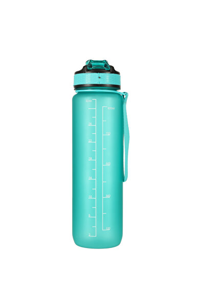 zola 1000 ml water bottle with straw, locking lid, time marker, durable handle, green