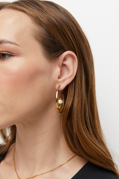 AKSWSUAR Altın İnci Halka Küpe