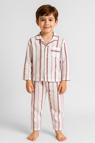 Çeşme Home Children's 100% Cotton Muslin Woven Comfortable Cut Striped Latex Pants (2-3 / 4-5 / 6-7 Years Old)