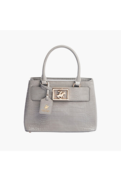 Beverly Hills Polo Club Textured Tote Bag with Detachable Chain Strap and Zip Closure