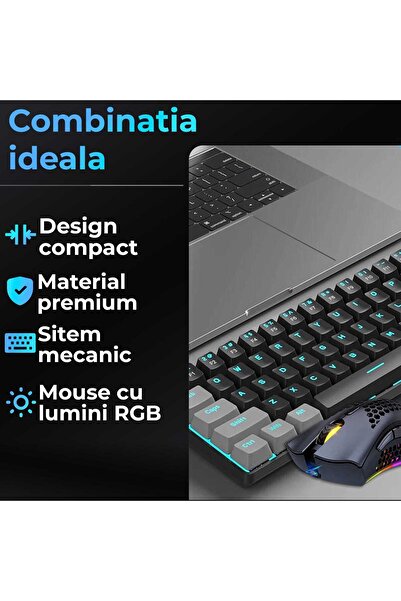Timebox Pachet Gaming: Tastatură mecanică 60% (comutator roșu) + Mouse de gaming wireless RGB