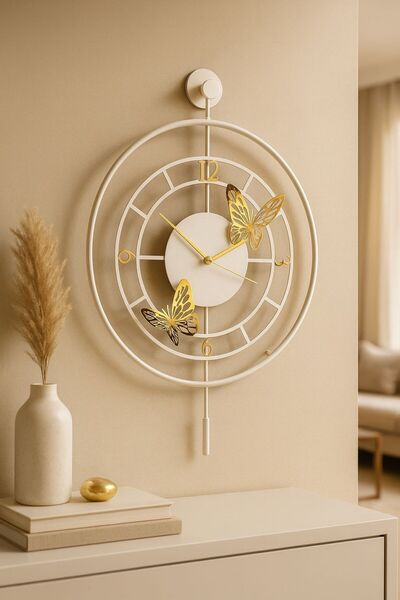 Wallover Design Büyük Boy Pony Kelebek Desenli Beyaz/Gold Sessiz Metal(Paslan...