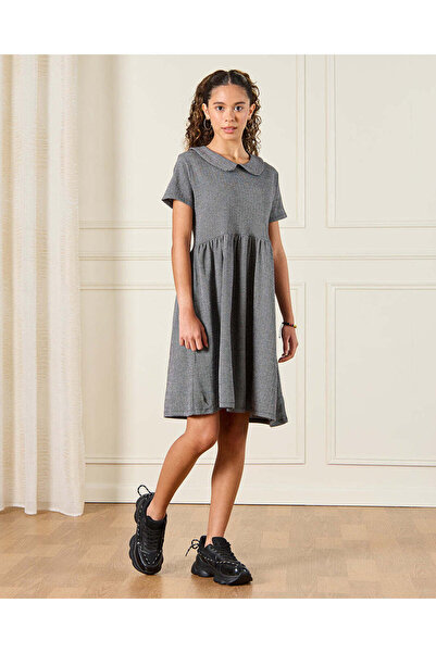 REDTAG Senior Girls Grey Plaid Collared Tiered Dress