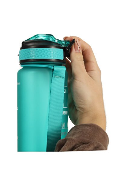 zola 1000 ml water bottle with straw, locking lid, time marker, durable handle, green