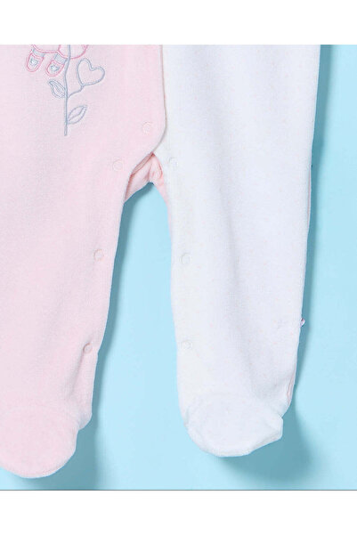 REDTAG Baby White And Pink Velour Button Front Sleepsuit