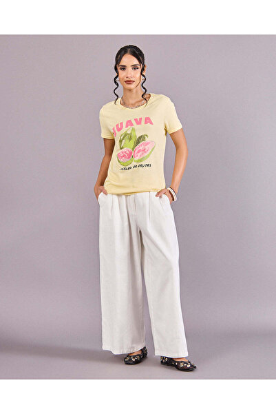 REDTAG Women Yellow Printed T-Shirt