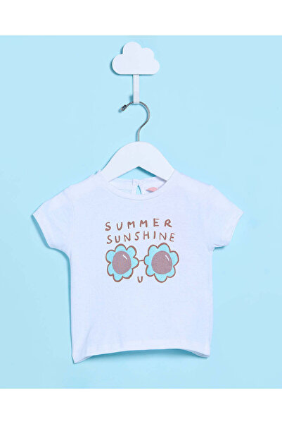 REDTAG Infant Girls White Printed Casual T-Shirt
