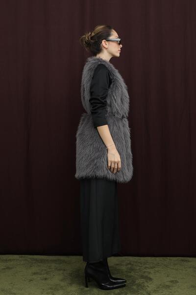 Puane Women's Belted Lolita Fur Vest - 15223Ylk - Antracite