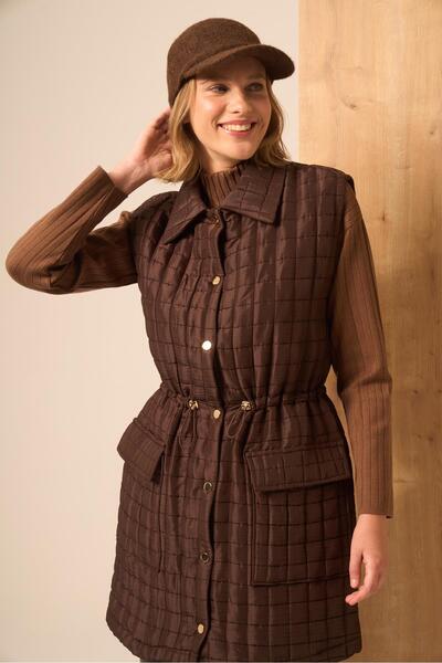 FTZ WOMEN Women's Shiny Quilted Vest Brown 31256