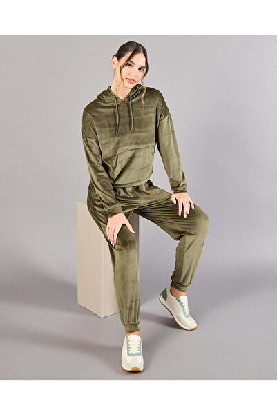 REDTAG Women Green Hooded Sweatshirt