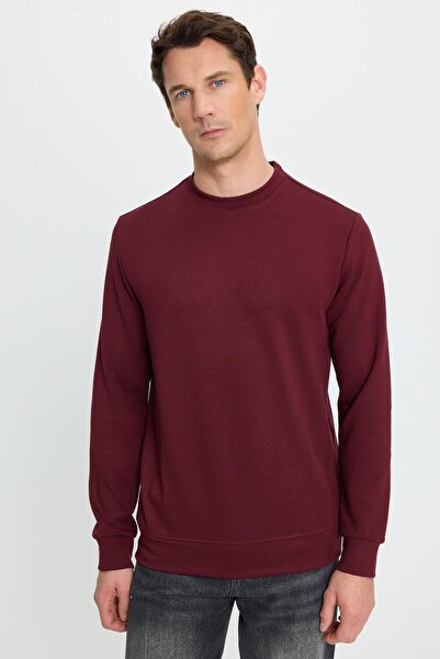 Tudors Men's relax fit comfortable cut long sleeve crew neck burgundy sweatshirt
