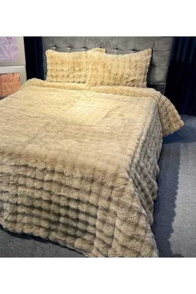 YÜNTEKS Merinos Diamond Fur Comforter Set, Double Size Quilt Set (220X240)
