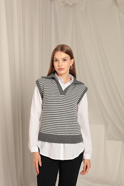 moda paketi Striped Polo Neck Knitwear Sweater