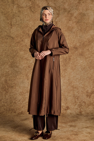 Setrms Kapüşonlu Fermuarlı Bağcıklı Pardesü