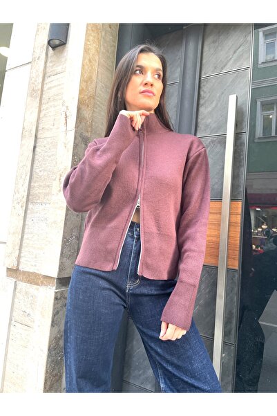 ABBRA Women's Double Zipper Cardigan