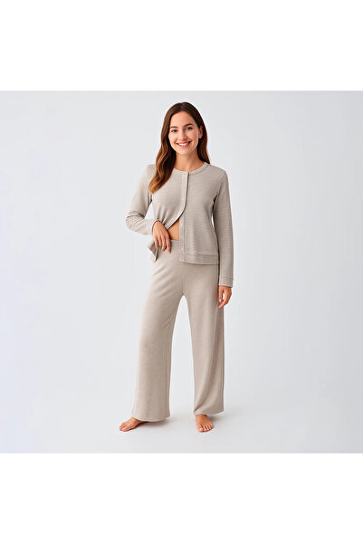 Penelope Softnest Long Sleeve Soft Textured Viscose Pajama Set - Beigel