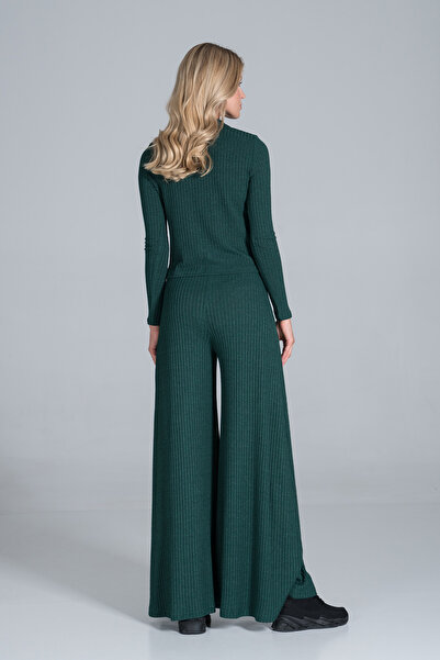 Figl Women's wide-leg knitted pants - green striped pants M820 size S/M