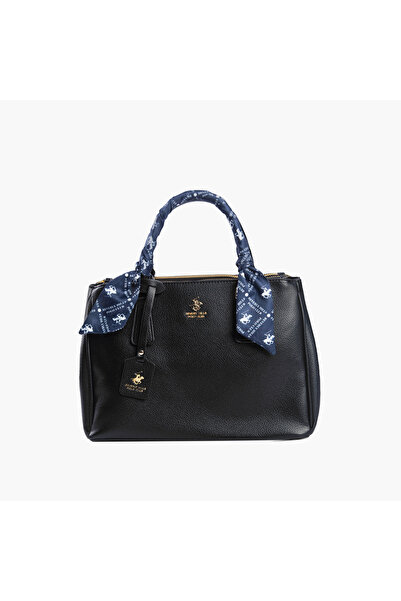 Beverly Hills Polo Club Scarf Accent Tote Bag with Detachable Strap and Zip Closure