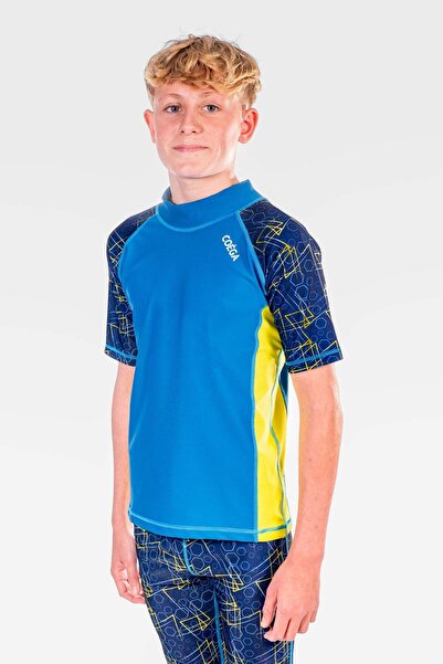 Coega Sunwear Boys Youth Rashguard Short Sleeve - Navy Geometric