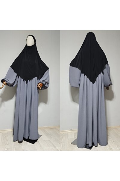 AHRAR tesettür Short Length Sandy Souffle Khimar Ready to Wear Hijab Scarf Black