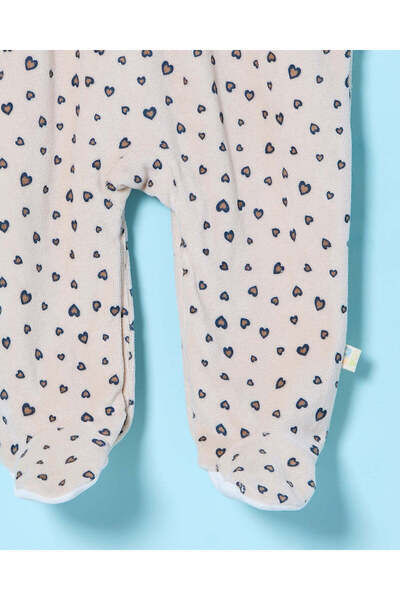 REDTAG Baby Beige Jacquard Velour Sleepsuit