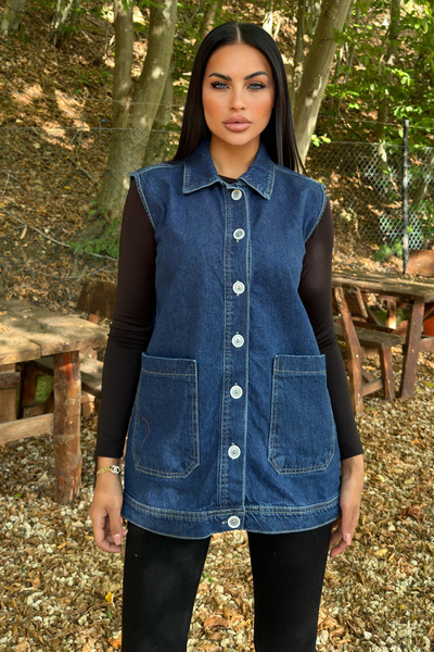 NEW LAVİVA Kadın Jeans Düğme Detaylı Kot Yelek NEW700-KT0099