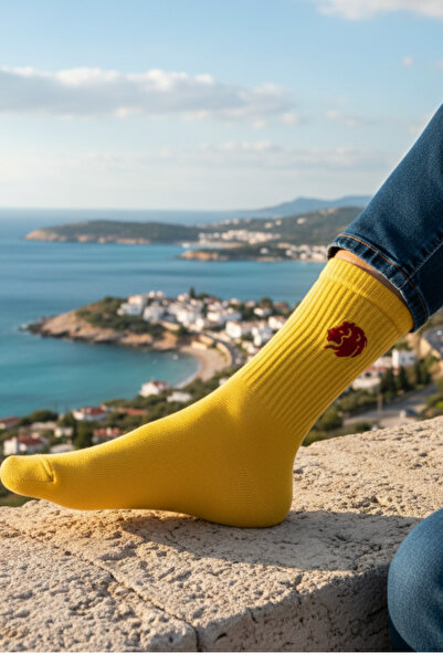 AYDK Unisex Yellow Lion Embroidered Cotton Corded Fabric Sports College Tennis Socks