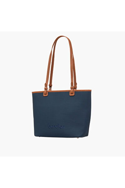 United Colors of Benetton UCB Textured Logo Detail Tote Bag with Handles