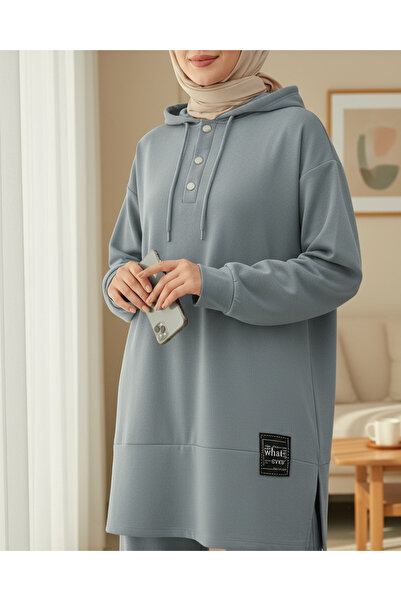 Modamorfo Snap Fastener Arma Detailed Double Combed Cotton Suit - Silver