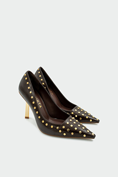 LAMİNTA Cariel Bitter Brown Leather Women's Trock Heeled Shoes