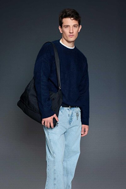 ablukaonline Men's Oversize Soft Textured Sweater Navy Blue