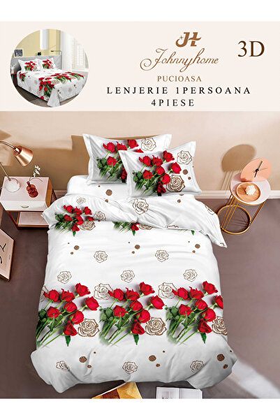 FIONNA.RO Lenjerie Bumbac Satinat 1 Persoana 3D - Fire Trandafiri