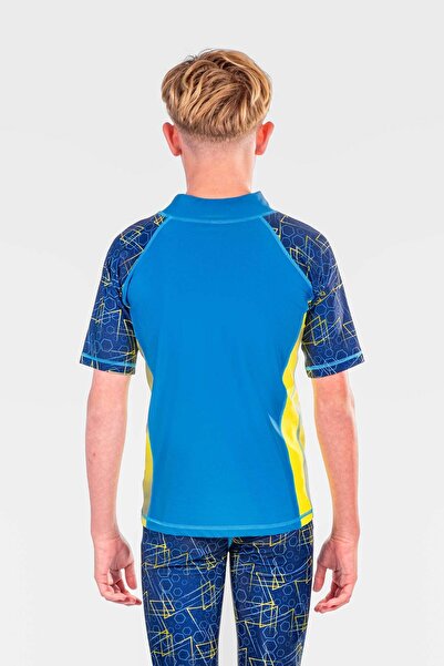 Coega Sunwear Boys Youth Rashguard Short Sleeve - Navy Geometric