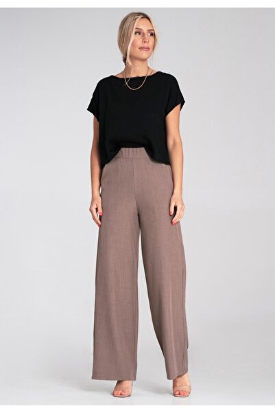 Figl Wide Leg Pants with Elastic Waist - Women's Suit Pants - Brown M1197 size L/XL