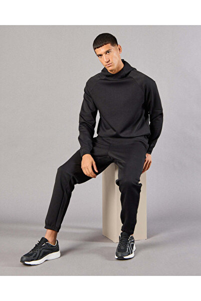 REDTAG Men Black Hooded Sweatshirt