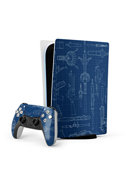 ACME LABS Skin Sticker PlayStation 5 Gaming Console Cover Wrap- Guns Blue Print