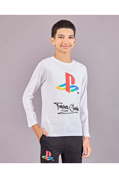 REDTAG Senior Boys White Playstation Print Pyjama Set (2 Piece)
