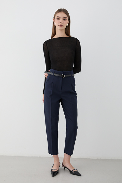 JASTE Жіночі темно-сині брюки з високою талією та складками